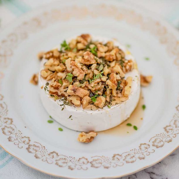 The Best Baked Brie Cheese with Maple Syrup & Walnuts