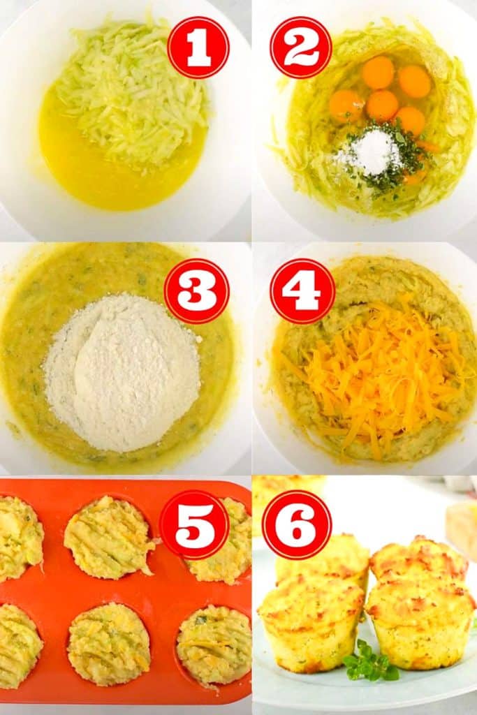 How to make savory keto zucchini muffins step by step instructions.