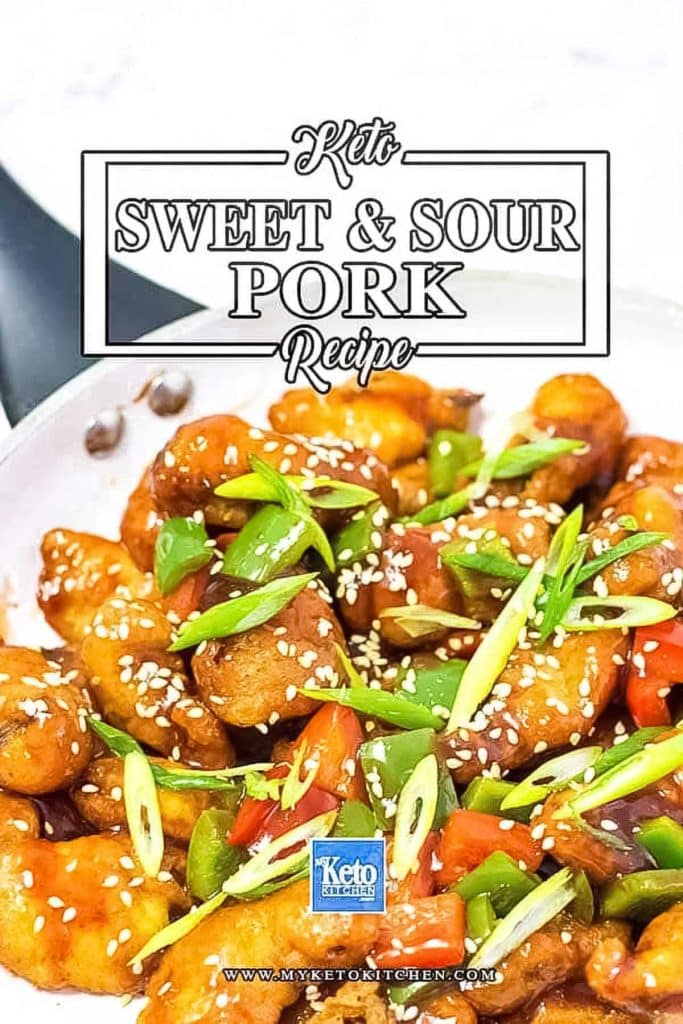 Keto sweet and sour pork on a white dish.