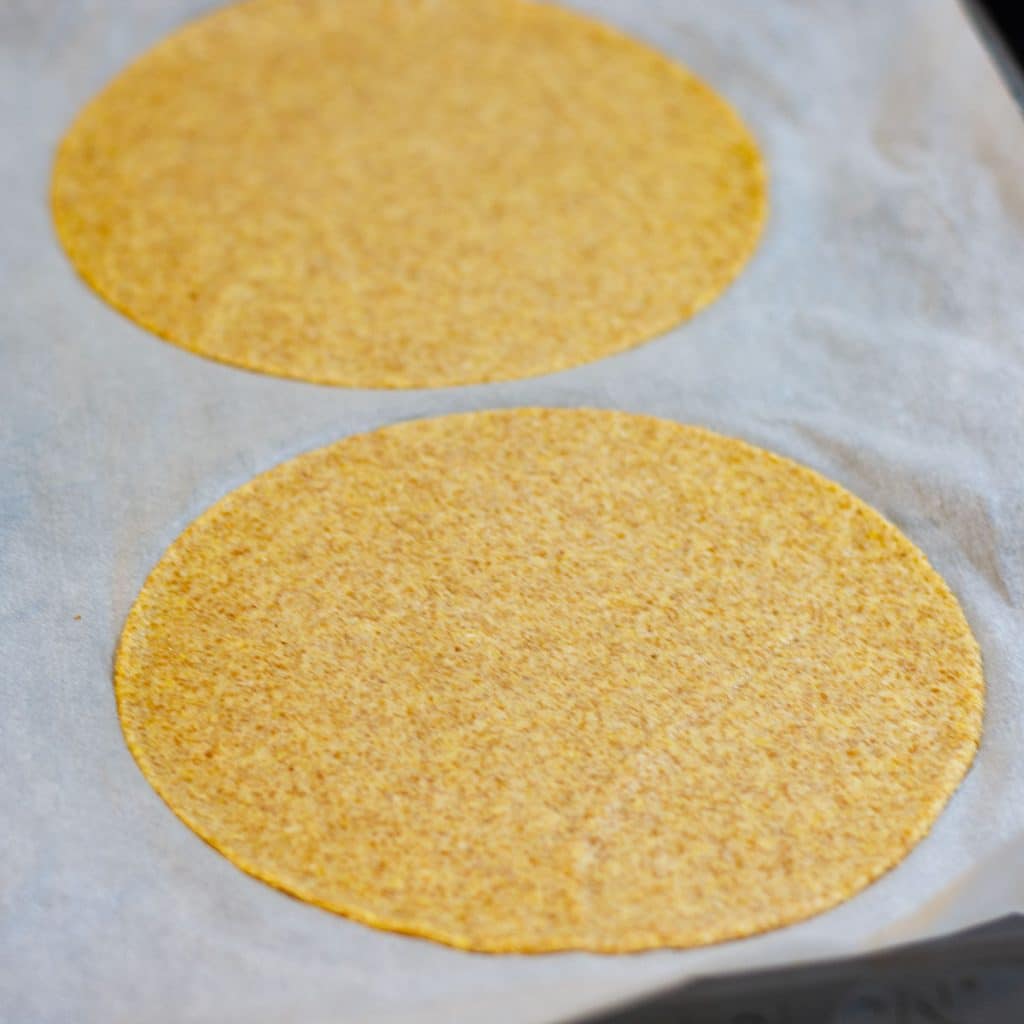 Keto tortilas on baking paper