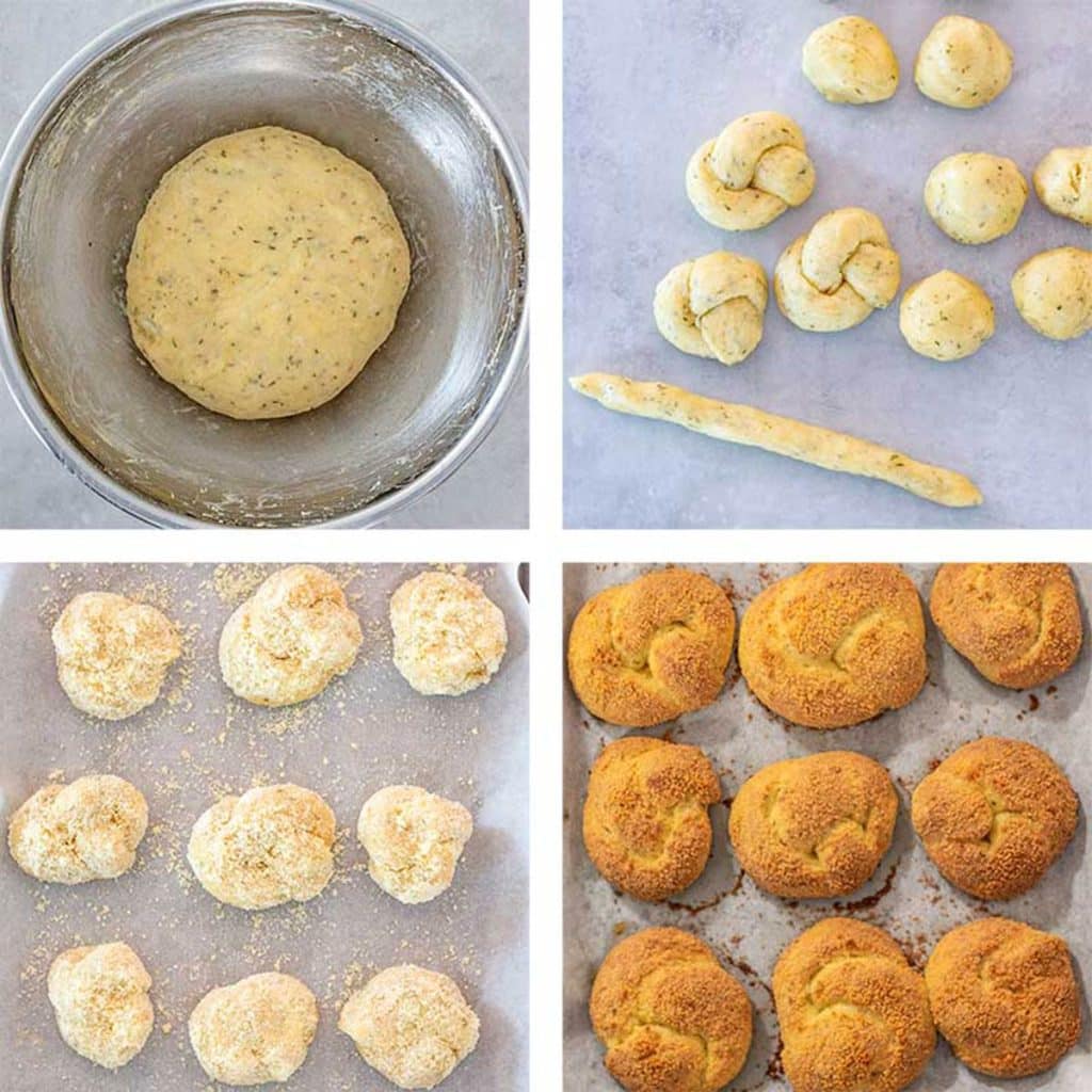 The four steps of making keto garlic bread.