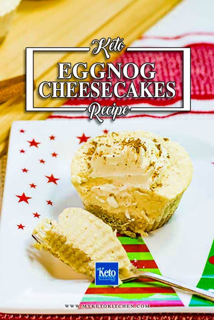 Keto eggnog cheesecake on a Christmas plate with a fork.