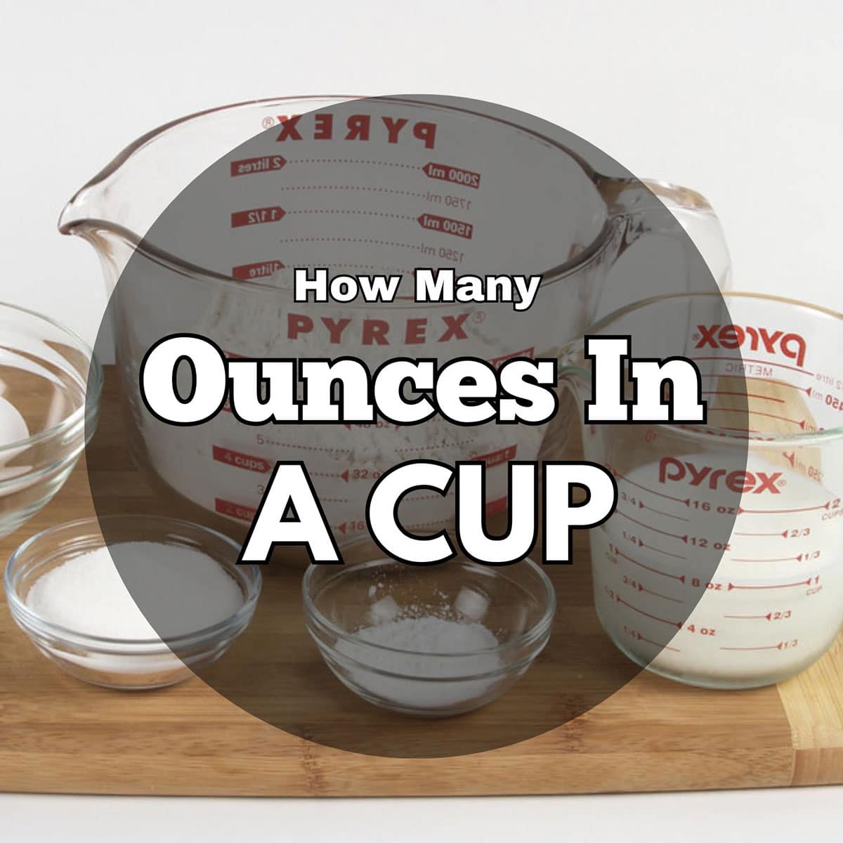 How many ounces in a cup with back ground image of measuring cups.